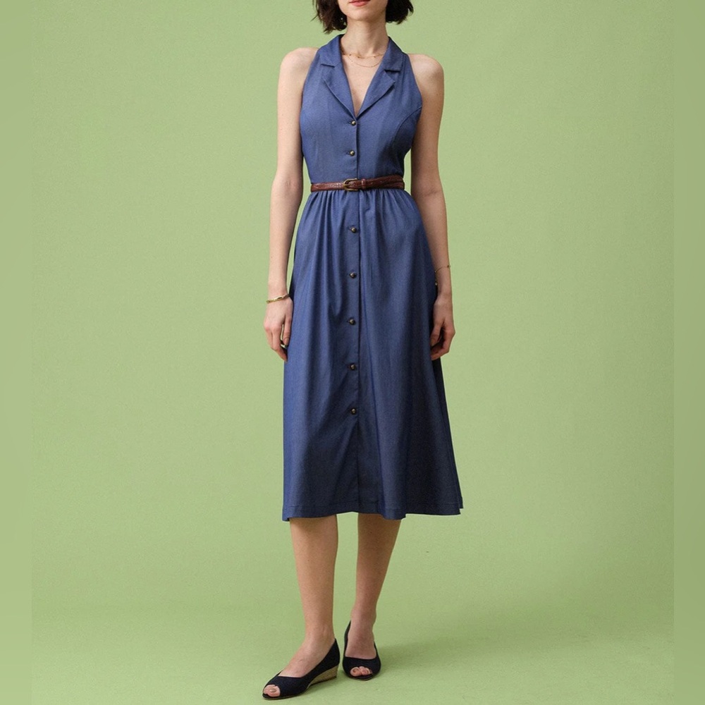 Rihoas Blue Lapel Tunic Sleeveless Midi Dress - Picture 6 of 10